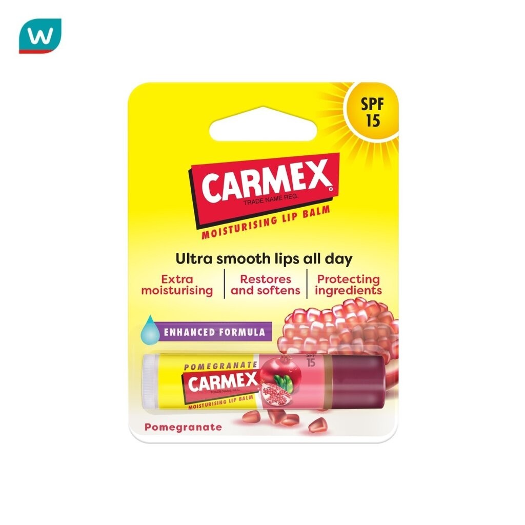 Carmex คาร์เม็กซ์ มอยซ์เจอไรซิ่ง ลิป บาล์ม พ็อมแกรนเน็ต เอสพีเอฟ15 4.25 กรัม (แท่ง)