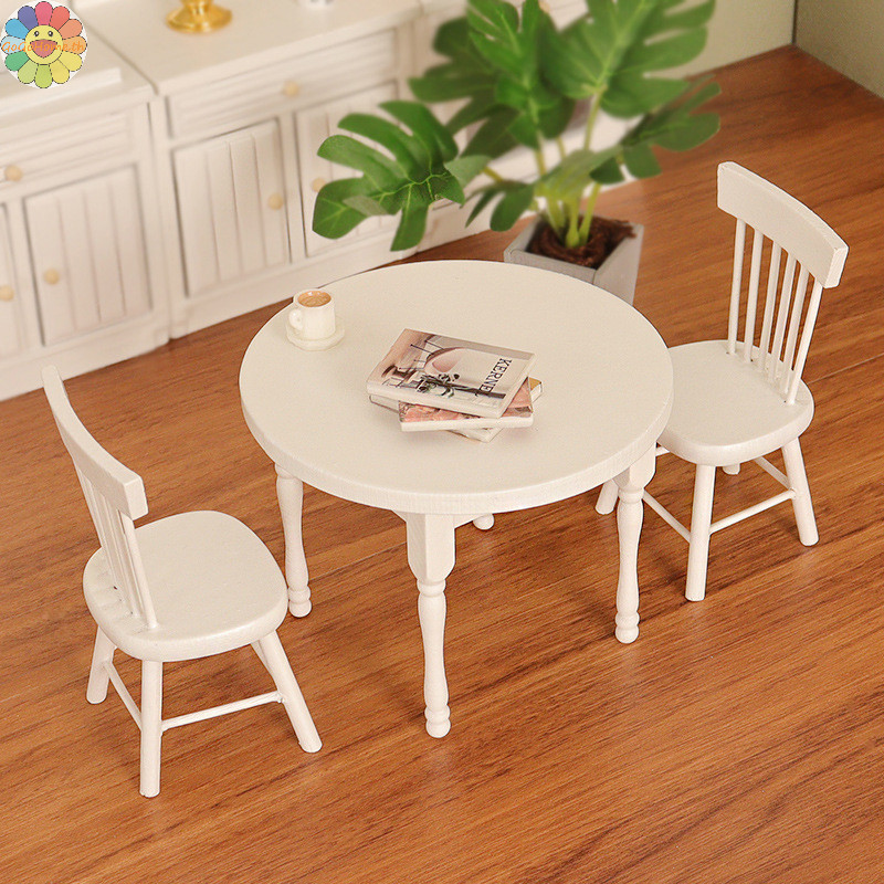 Gogo 1Set Doll House Mini Simple White Table Chair Model Doll House Home Scene ตกแต ่ ง TH