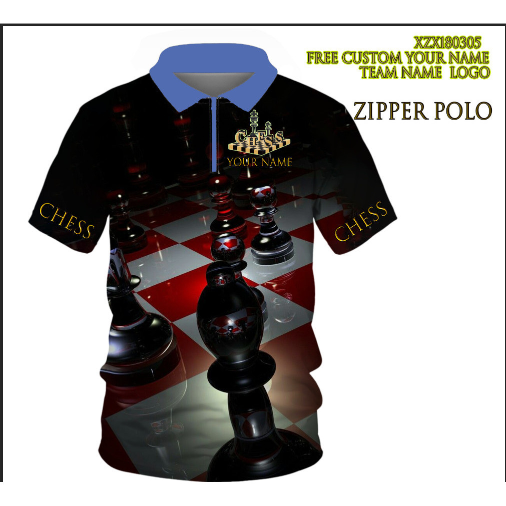 RUS4 2024 โปโลซิป 3D ดีไซน์ใหม่สําหรับไลฟ์สไตล์หมากรุกสากล ปรับแต่งฟรีของเสื้อโปโล Chess&chess king 