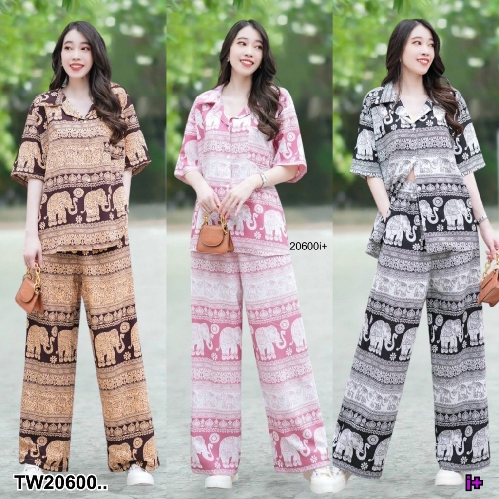💗พร้อมส่ง set เสื้อพี่ช้าง คอฮาวาย  + กางเกงลายช้าง กางเกงช้าง ชุดไปทะเล ชุดไปเที่ยว ชุดเซ็ท ลายดอก 