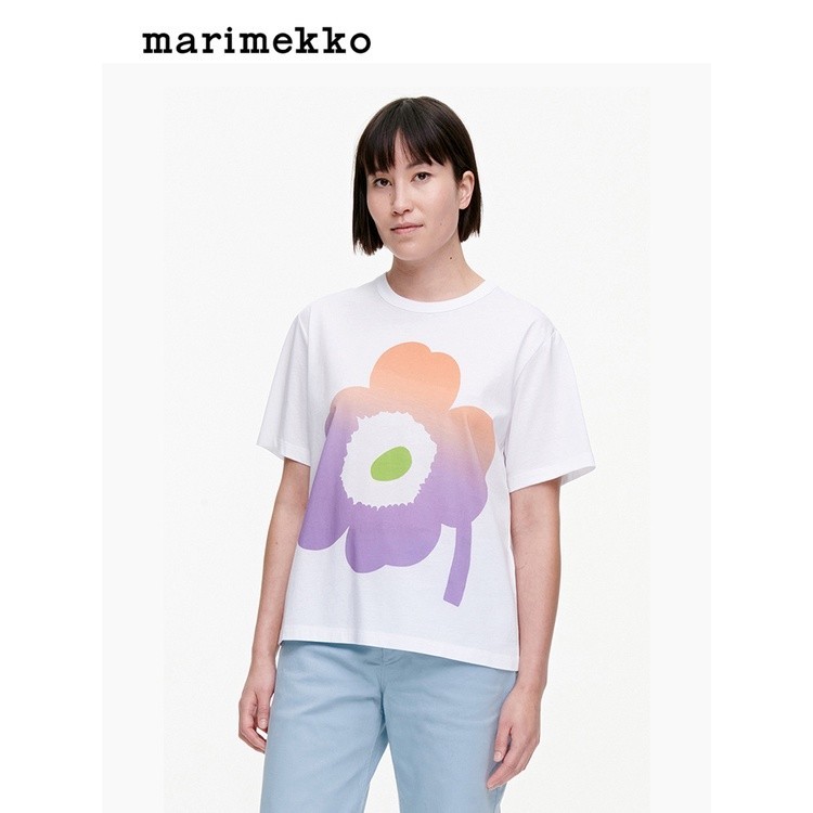 ใหม่ 【Unikko Print】เสื้อยืด ผ้าฝ้าย 100% พิมพ์ลาย Finnish Marimekko SUUR แฟชั่น เป็นกลาง