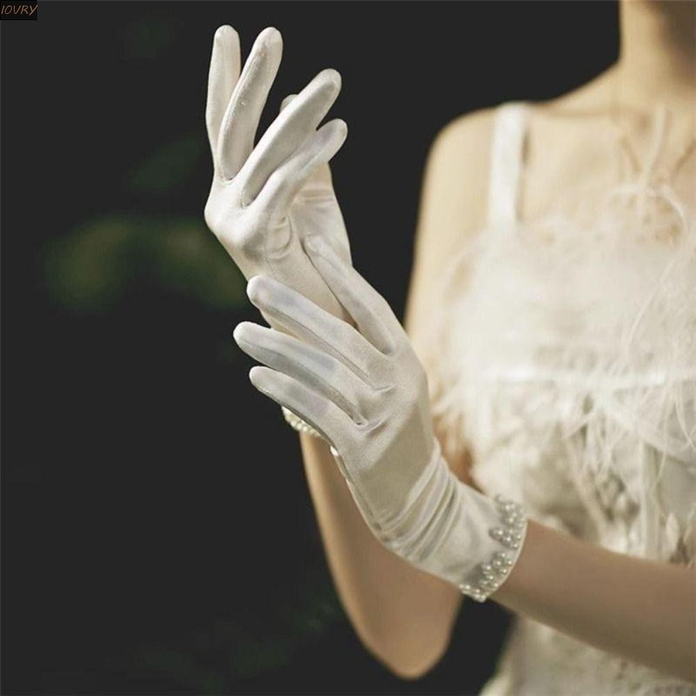 Ivory 1 คู่ถุงมือผ้าซาตินสีขาวงานแต่งงาน, ถุงมือสั้นตาข่าย Bow Knot ถุงมือ, สวยบาง Elegant Marie Cat Cos ลูกไม้ถุงมือผู้หญิงสุภาพสตรี/หญิง