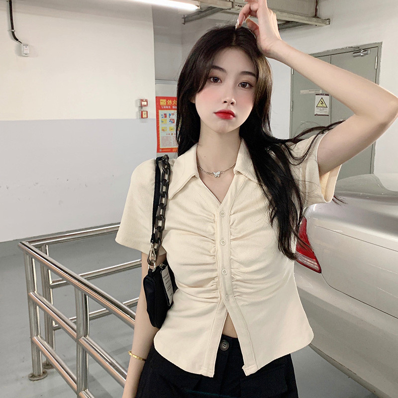 ส่งไวจากไทย TAYCEN M-XL ผู้หญิง เสื้อครอป ท็อป แขนสั้น เกาหลี เสื้อ
