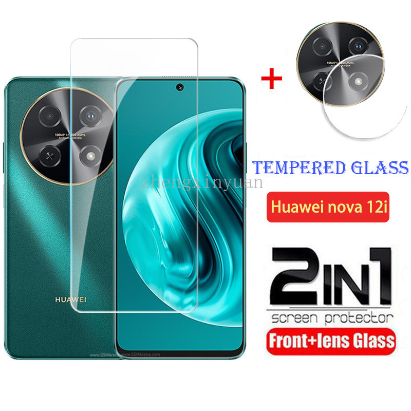 2in1 กระจกนิรภัยสําหรับ Huawei nova 12i 12SE 12s 5G 4G 2024 ป้องกันหน้าจอสําหรับ Nova12i Nova12S Nova12SE NovaY72 Y72 เลนส์กล้องฟิล์มป้องกันใส