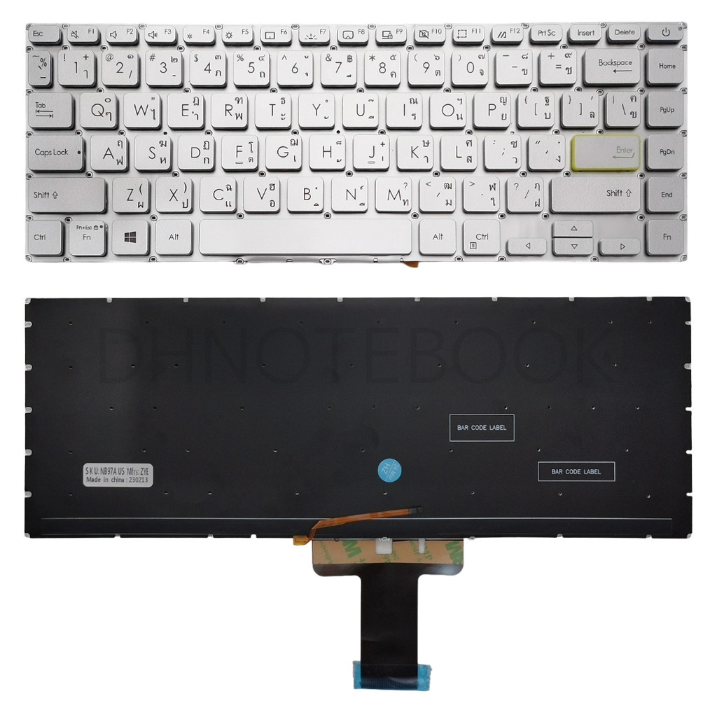 คีย์บอร์ด ASUS S413 สีเงิน มีไฟ สำหรับ Asus VivoBook D413, D413I, S413, S413F