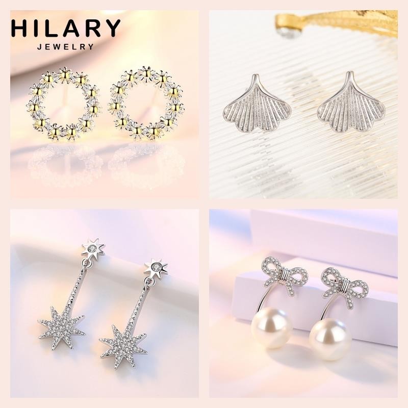 HILARY JEWELRY เงิน ตุ้มหู ห่วง แฟชั่น เพชร แท้ ต่างหู ผู้หญิง 925 M140