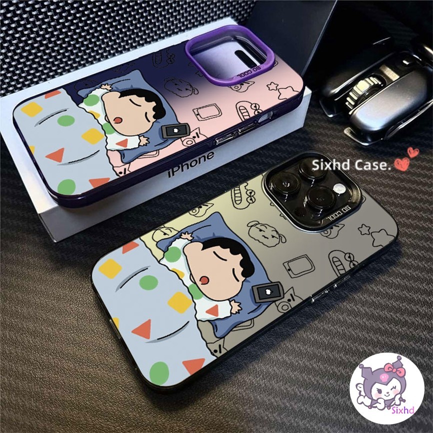 การ์ตูน Sleeping Crayon Xiaoxin สําหรับ IPhone 11 15 13 14 12 Pro Max IPhone 7 Plus 8 Plus X XR Xs Max กันกระแทกหรูหราอะคริลิค 2 in1 Hard Case
