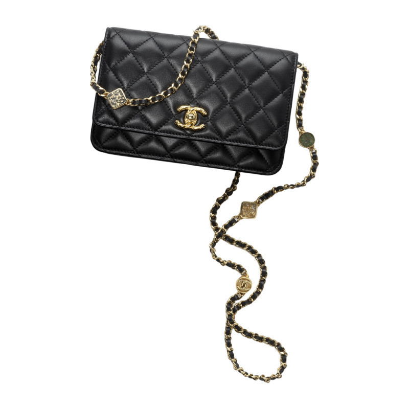 Chanel/Chanel women's bag Pochette black sheepskin diamond patterned classic casual shoulder crossbody