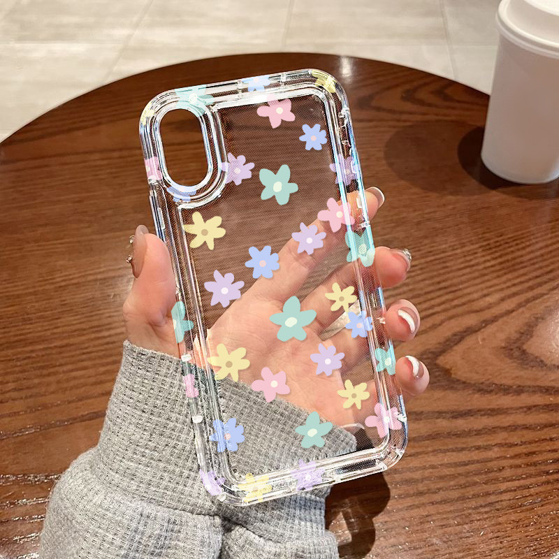 เคสโทรศัพท์ TPU กันกระแทกสำหรับ iPhone 11 15 13 12 14 Pro Max 6 6S 7 8 Pus XR X XS Max SE 2020 ชัดเจน ฝาหลังลายดอกไม้