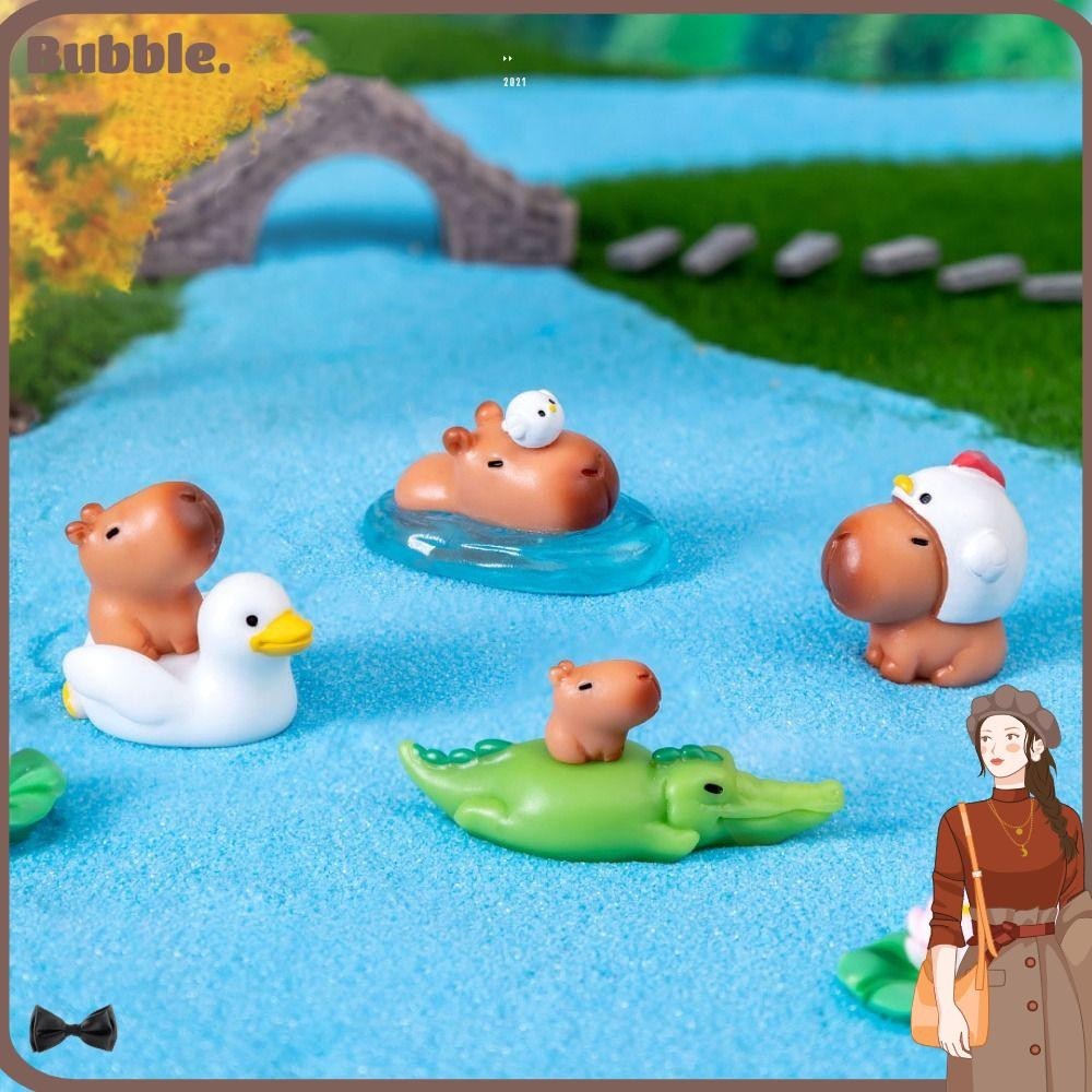 Bubble การ์ตูน Capybara รูปปั้น, เรซิ่น Multicolor Miniature Capybara ตุ๊กตา, น่ารัก DIY Micro ภูมิทัศน์ Fairy Garden Mini สัตว์ Figurine Party Festival