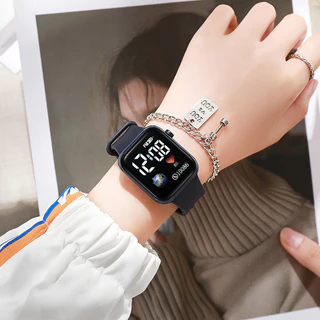 นาฬิกาข้อมืออิเล็กทรอนิกส์ LED เรืองแสง แฟชั่น ทรงสี่เหลี่ยม สําหรับนักเรียน