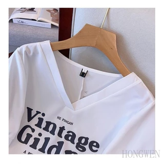M-4xl แฟชั่น V คอเสื้อยืดผู้หญิงขนาดใหญ่กลับ Slit แขนสั้นเกาหลีรุ่นหลวม Slimmer ดูฝาครอบ