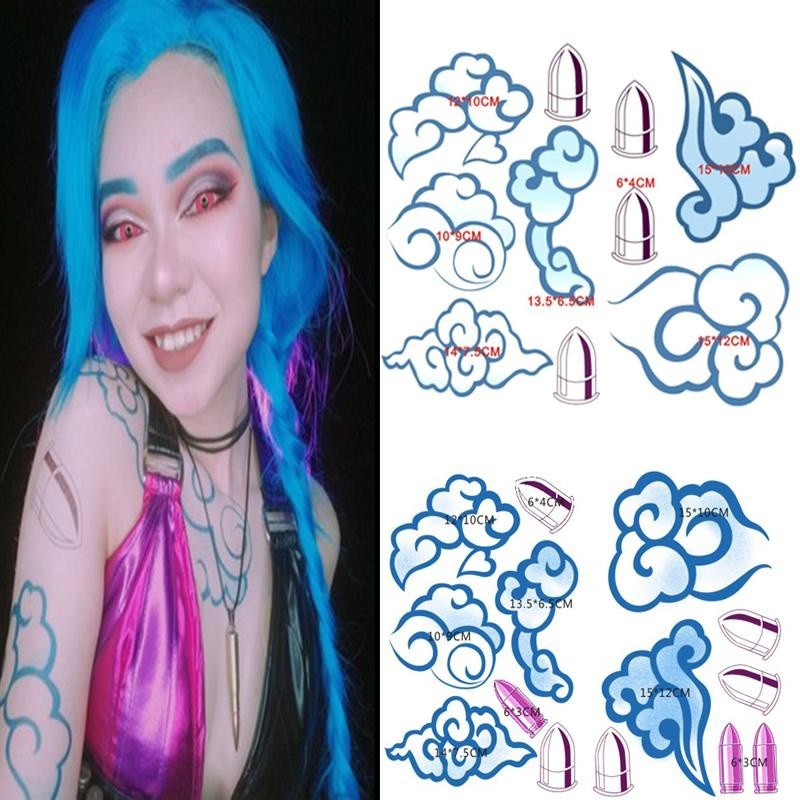 9mhf เกม Jinx สติ๊กเกอร์รอยสักกันน้ําชั่วคราวผู้ใหญ่ Unisex Gothic Lolita คอสเพลย์ Prop เครื่องประดับ