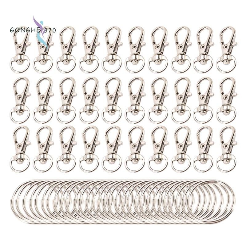 [gonghe370 ] 60 ชิ ้ น Key Ring Clip Hooks Snap Hooks with Split Key Rings ( เงิน )