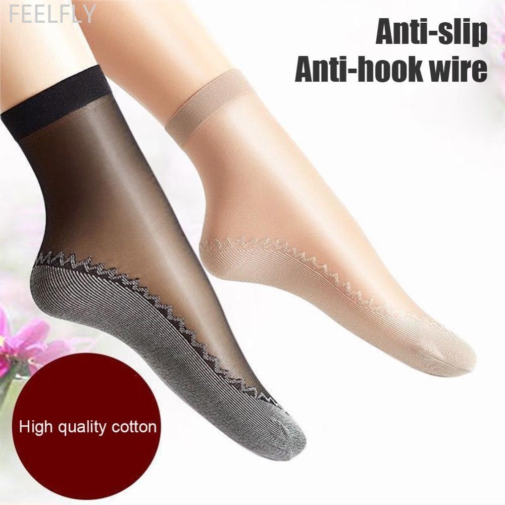 Feelfly ผ้าฝ้าย Soled ถุงน่องผ้าไหมดูดซับเหงื่อ Anti-skid Anti Sngging ถุงน่องน้ําหนักเบา Breathable ฤดูร้อนผู้หญิงถุงน่อง F5I1