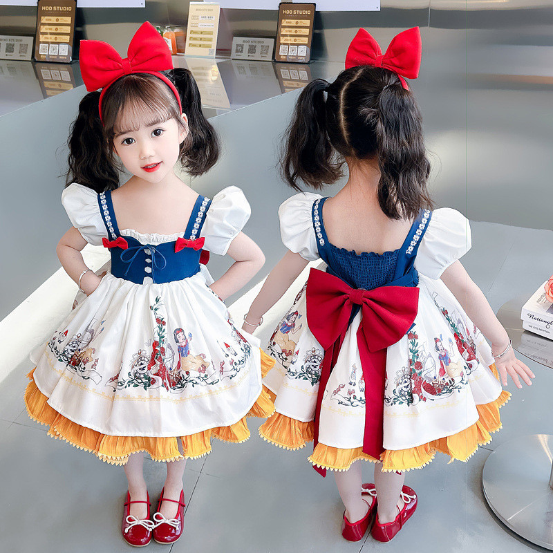สาวหิมะสีขาวชุด 2024 ฤดูร ้ อนสไตล ์ ใหม ่ เด ็ ก Lolita Tutu กระโปรงชุดหวานกระโปรง