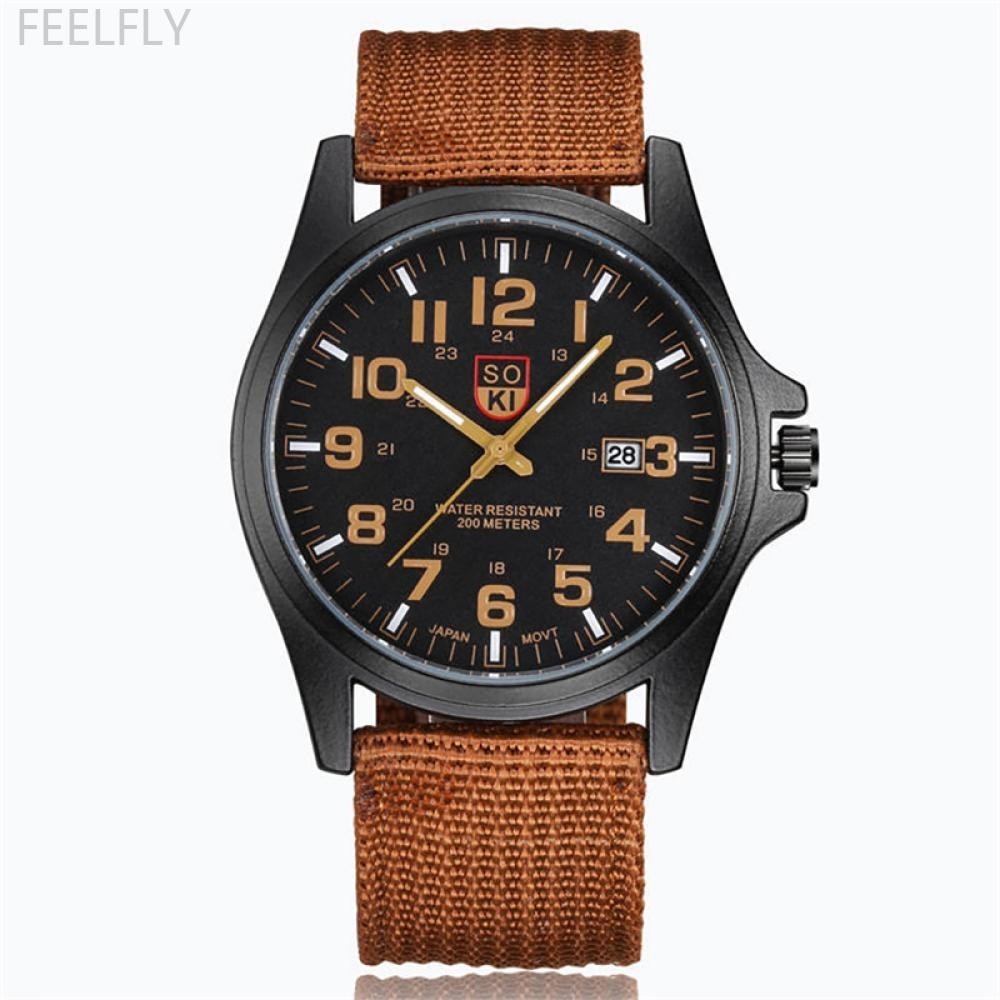 Felfly สายไนลอนผู ้ ชายนาฬิกาควอตซ ์ ชายกีฬานาฬิกา K4S2