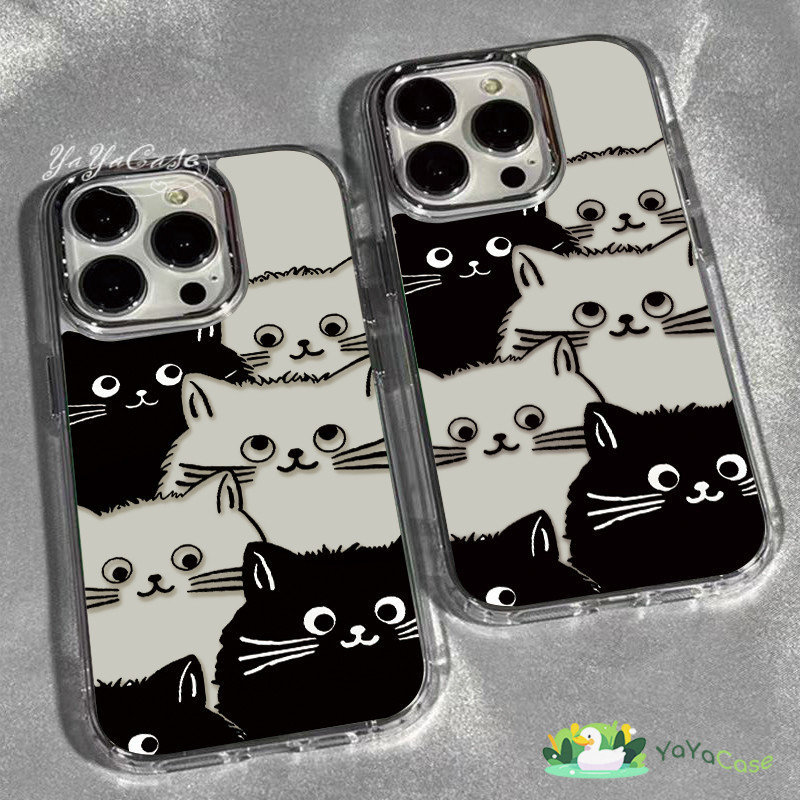 สำหรับ iPhone11 13 Cute Case FOR เคสไอโฟน14 15 12 pro max 7 8 14 15 Plus X XR XS Max Black White cat รุ่น TPUโปร่งใส เคส – โปรปัง