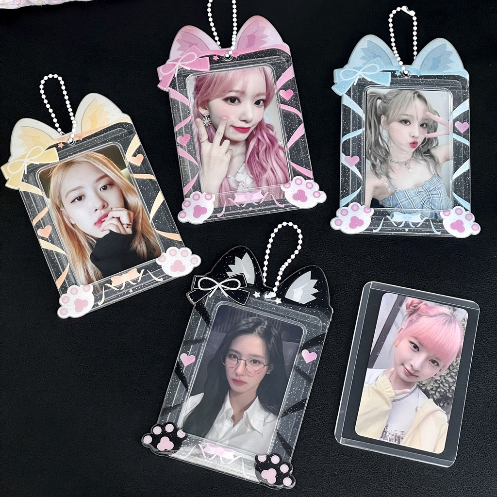 ริบบิ้นแมว 3 นิ้วผู้ถือบัตรพีวีซี Gumi การ์ดขนาดเล็ก Campus Organizer ที่แขวนกระเป๋า
