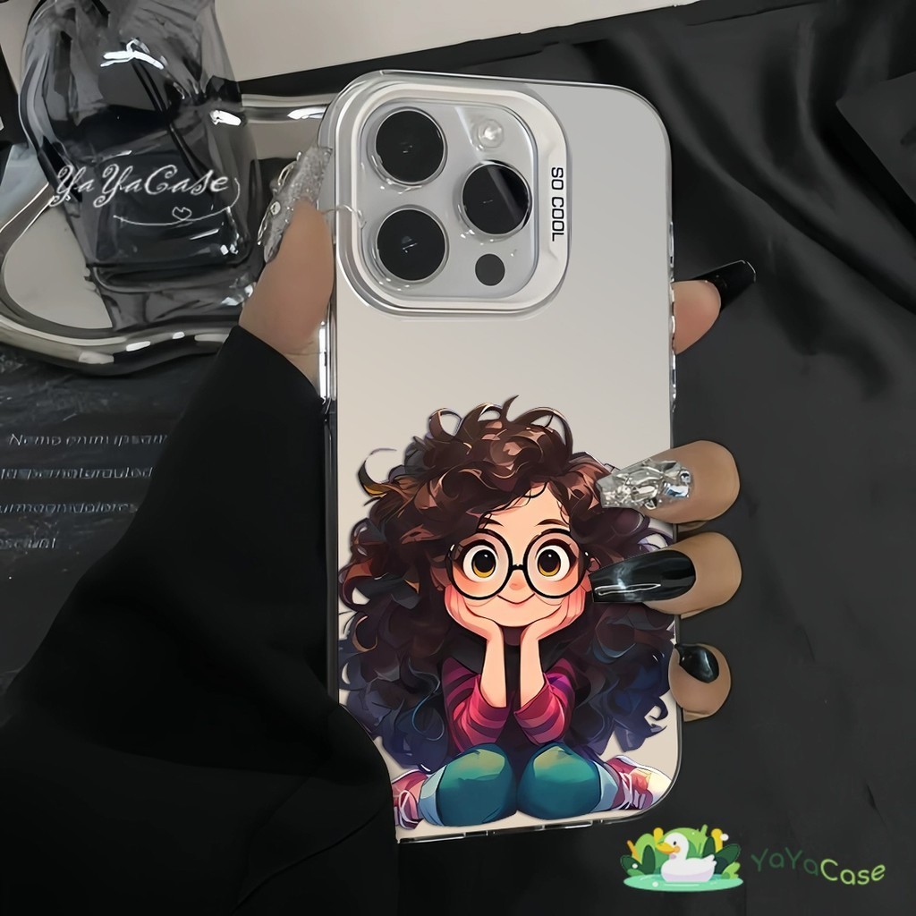 สำหรับ iPhone11 13 Cute CASE FOR เคสไอโฟน15 14 12 Pro Max 15 14 7 8 Plus X XR XS MAX สาวแว่น รุ่น ขั้นสูง สี เงิน เคส