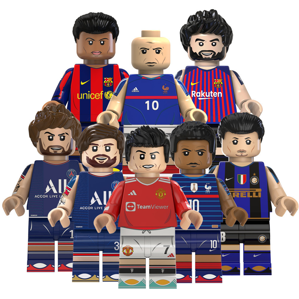 ที ่ มีชื ่ อเสียงฟุตบอล Star Player Messi Mbappe Neymar Zidane Ronaldinho Idrahimovic Building Block รูปของเล ่ น TV6503