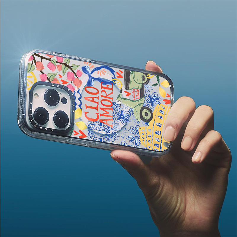 Casetify X Ciao Amore แม ่ เหล ็ กดูดอะคริลิคใสด ้ านหลัง TPU Edge กรณี Sideband ตัวอักษรเคสโทรศัพท ์ Impact สําหรับ Apple IPhone 13 14 15 Pro Max