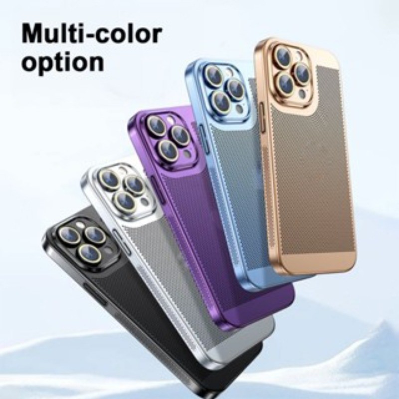 Ultra Thin Electroplating การกระจายความร้อนตาข่ายเคสโทรศัพท์สําหรับ iPhone 11 12 13 14 15 Pro Max คลุมทั้งหมดเลนส์กล้องป้องกันฟิล์มปกหลัง