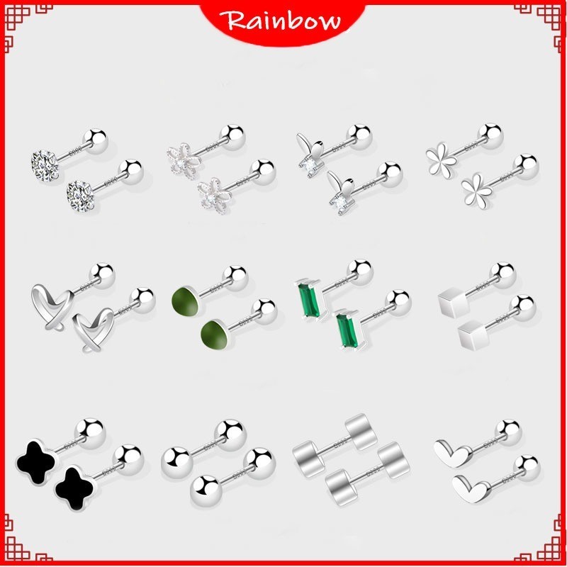 925 เงินสกรูหัวเข ็ มขัดต ่ างหูผู ้ หญิงเพทายสตั ๊ ด Simple Mini ต ่ างหูอุปกรณ ์ เสริมของขวัญ