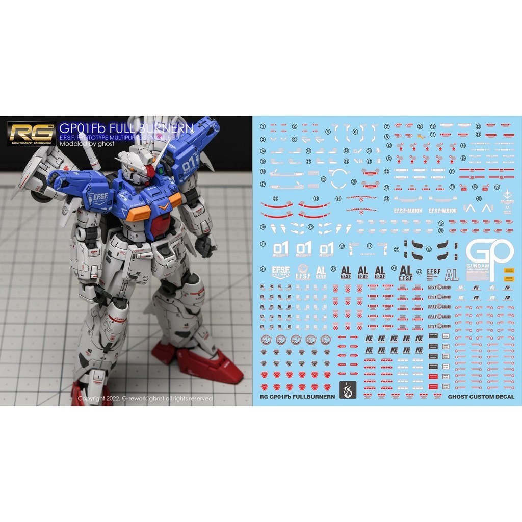 Yan GHOST RG 1/144 RX-78 GP01FB GP01 FB Water Slide Decal Fluo Type