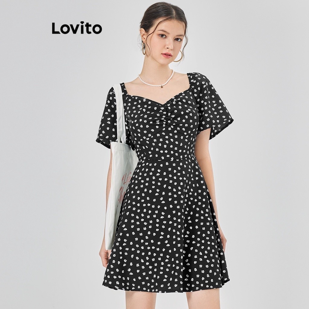 Lovito ชุดเดรสผู้หญิง ชายระบาย ลายดอกเดซี่ สไตล์ลำลอง L68ED146 (หลากสี)