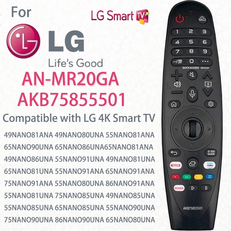 Mr20ga LG AKB75855501 รีโมทคอนโทรลทดแทนอินฟราเรด ( ไม ่ มีตัวเลือกตัวชี ้ และฟังก ์ ชั ่ นเมจิกเหมาะสําหรับ LG Smart TV 49NANO81ANA 49NANO80UNA 55NANO81ANA 65NANO90UNA