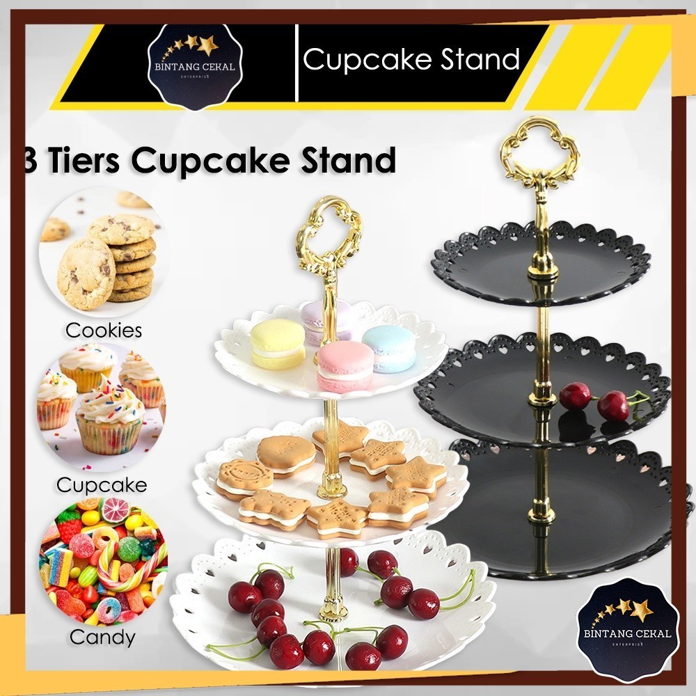 BC 3 Layers Dessert Plate Cupcake Tray High Tea Tray Stand Portable Birthday Party Candy Fruits Roun