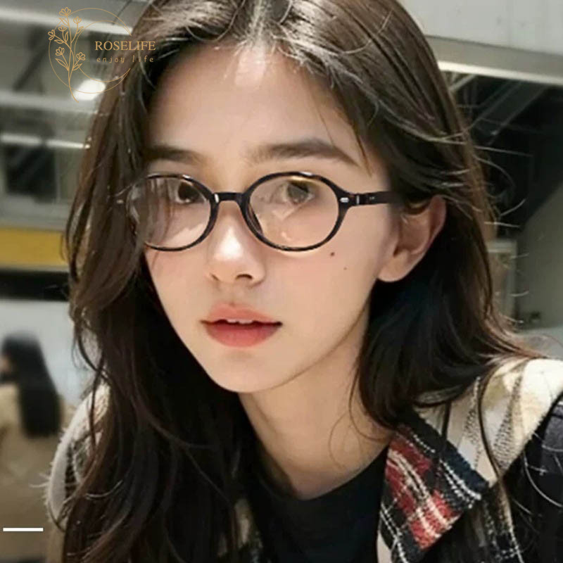 Roselife Hot Y2K รูปไข่สีดําแว่นตาสําหรับผู้หญิงแฟชั่น Blue Light Blocking เลนส์แว่นตาแว่นตา