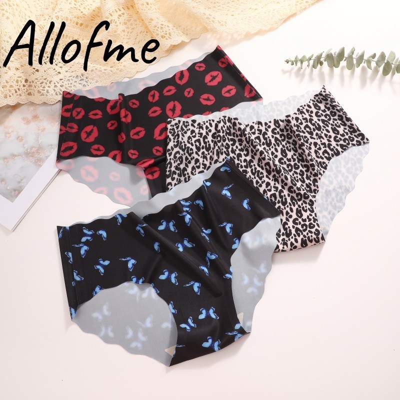 Allofme ผู้หญิงกางเกงไม่มีรอยต่อเซ็กซี่พิมพ์ชุดชั้นในผ้าไหมน้ําแข็ง Traceless ชุดชั้นใน