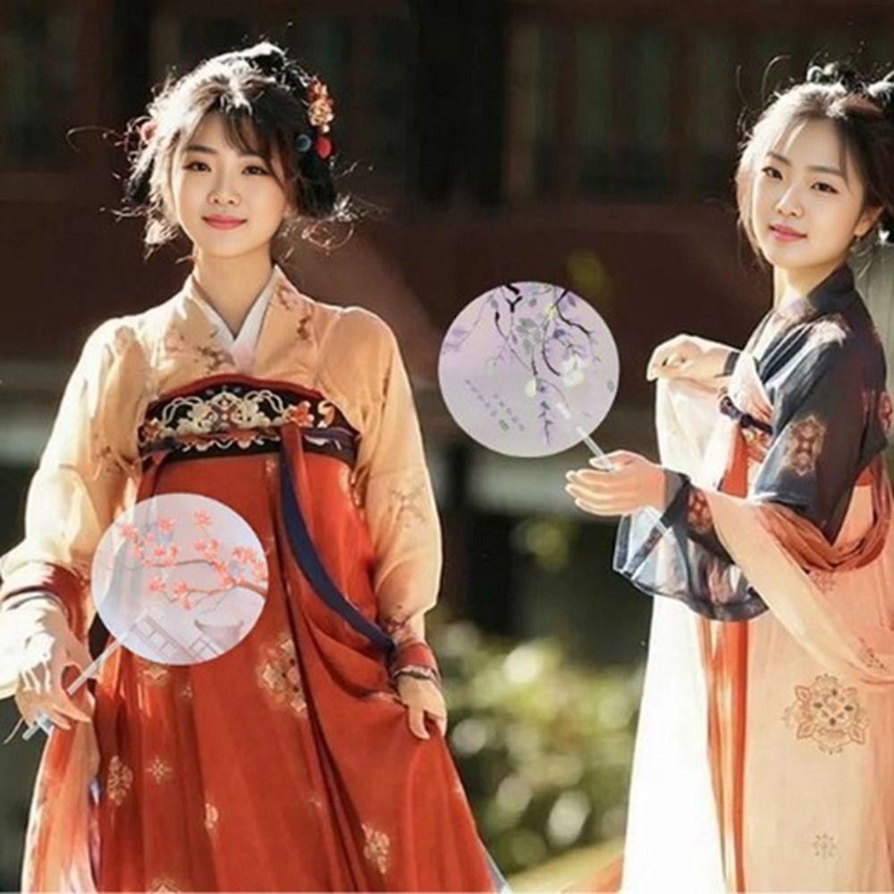 MIQUS พัดลมด้ามยาวโบราณ Anti-break Frosted Fan Handle พัดลมมือถือรอบ,แบบพกพาการพิมพ์สีโปร่งแสง High-look Dance Group Fan Hanfu Accessories - รูปที่ 5