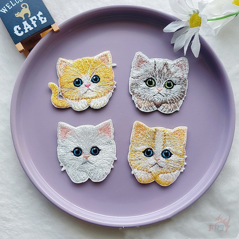 ✿ Cuddly Cats แผ่นแปะมีกาวในตัว ✿ 1 ชิ้น/4 ชิ้น DIY เย็บบนเหล็กบนป้ายเย็บปักถักร้อยอุปกรณ์เสริม
