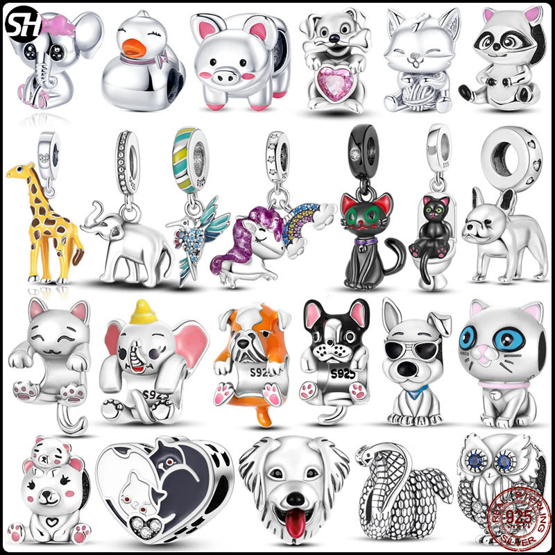 S925 เงินสเตอร์ลิงน่ารักสัตว์เลี้ยงสุนัขแมวสัตว์นกฮูกกระต่าย Lion charms จี้ลูกปัด Fit Original charms สร้อยข้อมือลูกปัดเครื่องประดับของขวัญ
