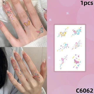 เรืองแสงลายผีเสื ้ อสักสาวน ่ ารักสักนิ ้ วสติกเกอร ์ รอยสักกันน ้ ํายาวนาน 7 วันรอยสักปลอมชั ่ วคราว