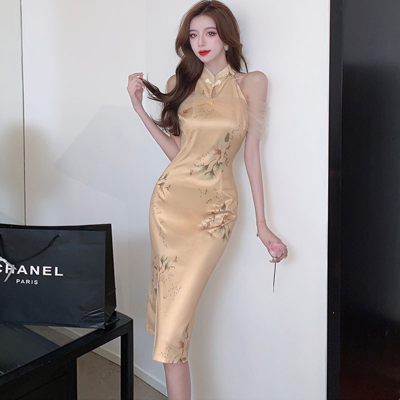 ติดตามรับ✔เดรสออกงาน เดรสเซ็กซี่✨ชุดเดรสไนท์คลับ✨ชุดการแสดง✈WDS0637 ฤดูร้อนสไตล์จีนคอปกกรีดก้นชุดกี่