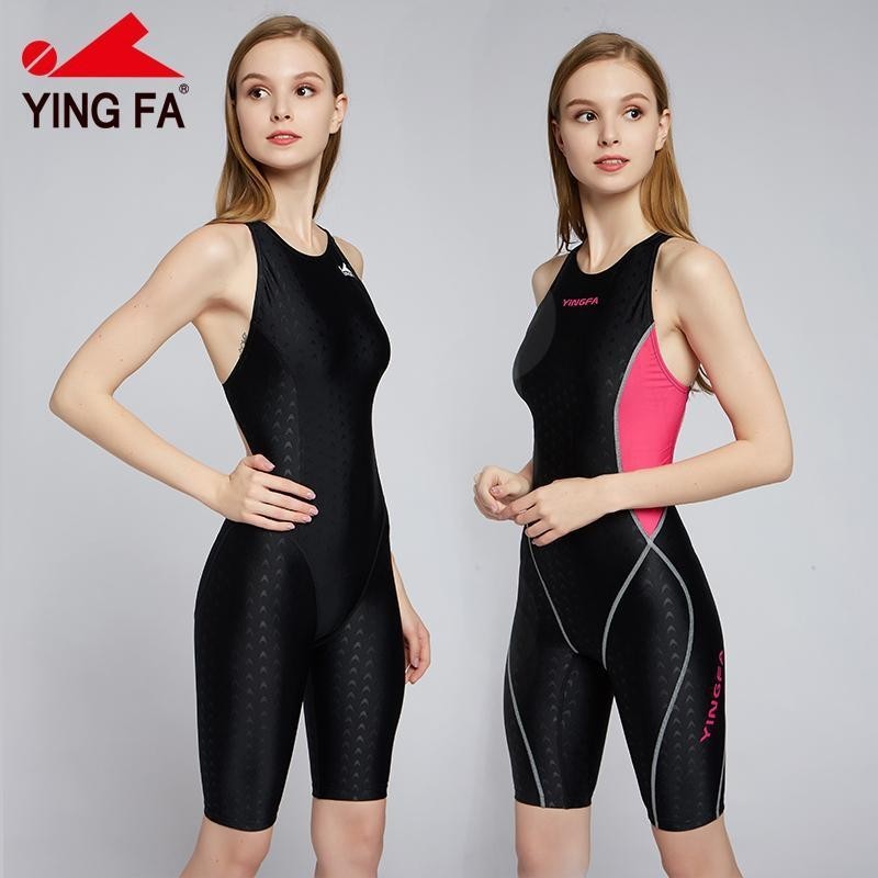 Fina ได้รับการอนุมัติการแข่งขันชุดว่ายน้ําสาว YINGFA การฝึกอบรมชุดว่ายน้ําแบบสปอร์ต Sharkskin ชุดว่ายน้ําผู้หญิงเข่าความยาวผ้า Breathable Racing ชุด