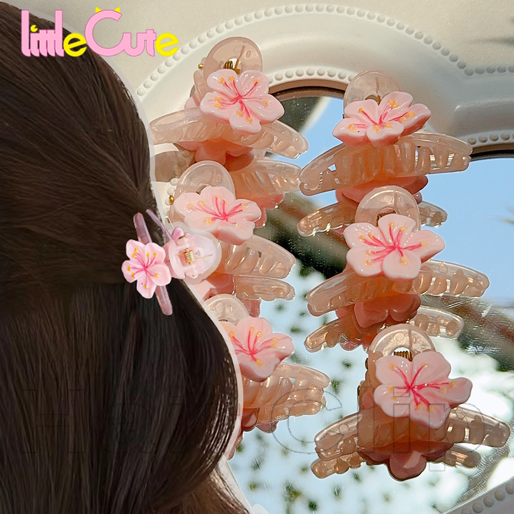 2 ชิ้น Pink Blossom Flower Hair Clamps - Mini Grab Clips - Dress Up Hair Accessories - Sakura Hair Claw - สไตล์เกาหลี INS น่ารัก หวาน - สําหรับสาวทุกวัน ผ้าโพกศีรษะวันหยุด