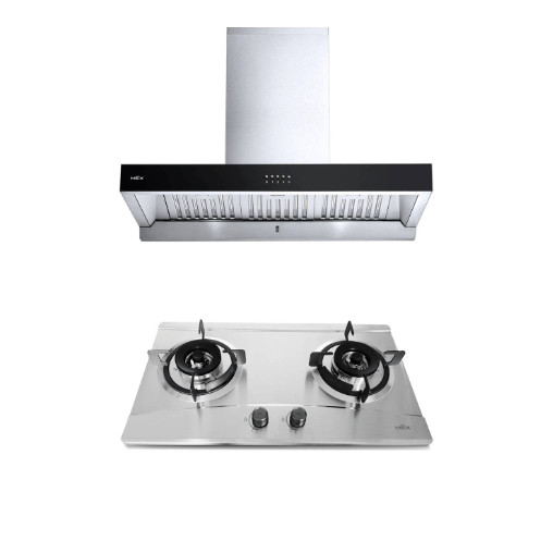 GlobalHouse MEX ชุดเซ็ทเครื่องดูดควัน + เตาแก๊ส K632BFX90+ MX472M สีขาว-ดำ สินค้าของแท้คุณภาพดี