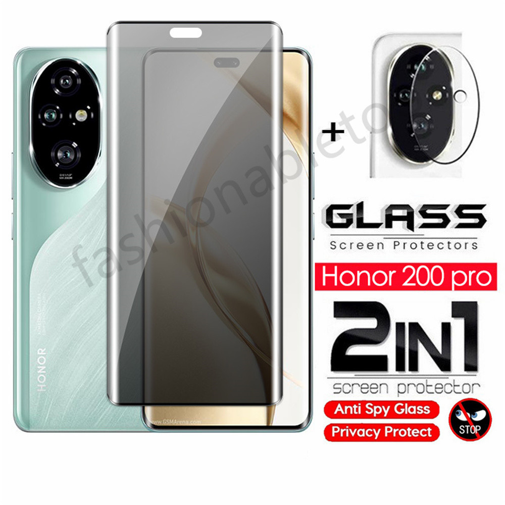 2 in 1 Anti-spy กระจกนิรภัยป้องกันฟิล์มสําหรับ Honor 200 pro Lite 200Smart 200Lite Honor200pro คลุมทั้งหมดหน้าจอความเป็นส่วนตัวฟิล์มด้านหน้ากระจกด้านหลังกล้องเลนส์ฟิล์ม