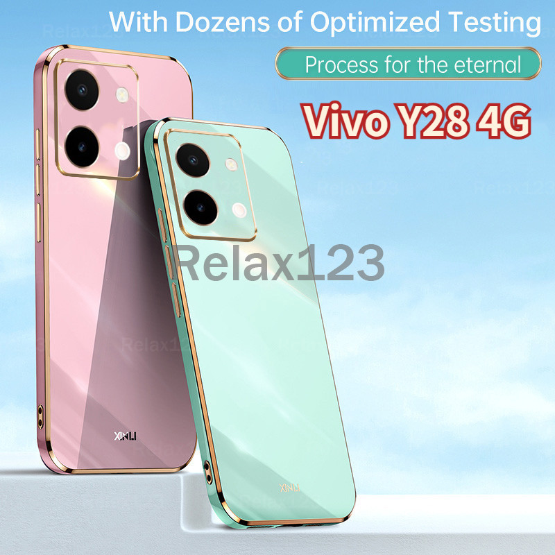 สําหรับ Vivo Y28 4G VivoY28 4G VivoY 28 4G ปลอก 2024 6D ชุบเคสโทรศัพท ์ ShockProof หรูหรานุ ่ ม TPU ปกหลัง