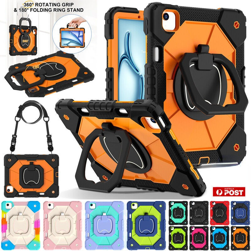 พร้อมที่ใส่ดินสอสําหรับ iPad Air 6 11 นิ้ว 2024 M2 เกราะเด็กกันกระแทก Heavy Duty Stand Case Cover w/ สายคล้อง