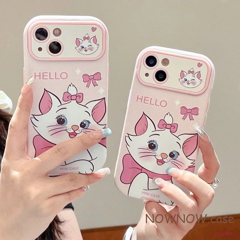 สําหรับ iPhone 15 14 13 12 11 Pro MAX X XR XS MAX 7 8 Plus การ์ตูนน่ารักสีชมพูสาวหัวใจน่ารักการ์ตูน Mary Cat สายคล้องแขวนหน้าต่างขนาดใหญ่ซิลิโคนเคสโทรศัพท์สายรัดข้อมือ