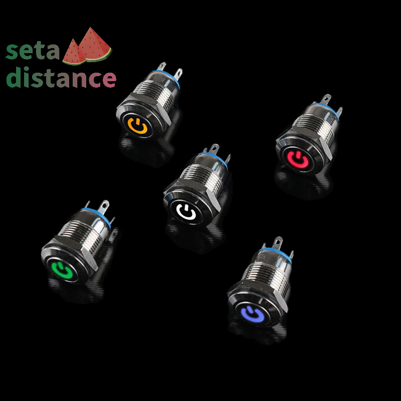 [Setad] 12 มม. 12V Latching Push Button โลหะสีดํา LED Power Momentary กันน้ํา. [ใหม่]