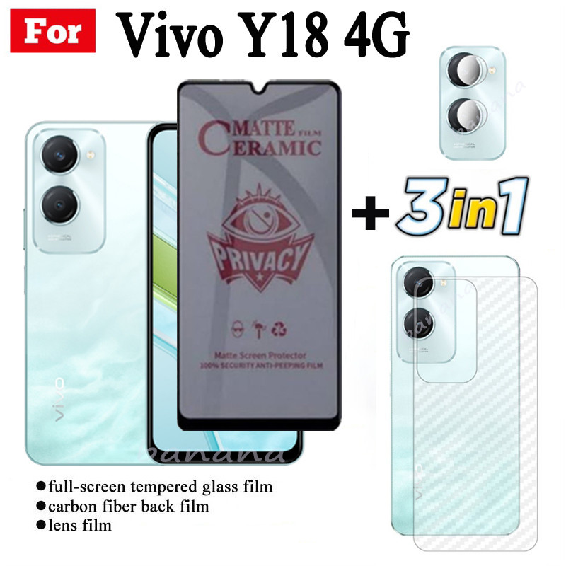 3 IN 1 Vivo Y18 4G Anti-Spy ความเป็นส่วนตัวเซรามิคฟิล์มสําหรับ Vivo Y18E Y03 Y28 Y38 Y27S Y21 Y21T Y20 Y20I เลนส์กล้องกระจกป้องกันหน้าจอและฟิล์มด้านหลัง