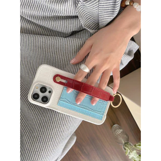 Macaron สี + สายรัดข้อมือ + กระเป๋าการ์ดสําหรับ iPhone 16 15 14 12 13 Pro Max เคส iPhone ป้องกัน anti-drop ฝาหลังกรณี