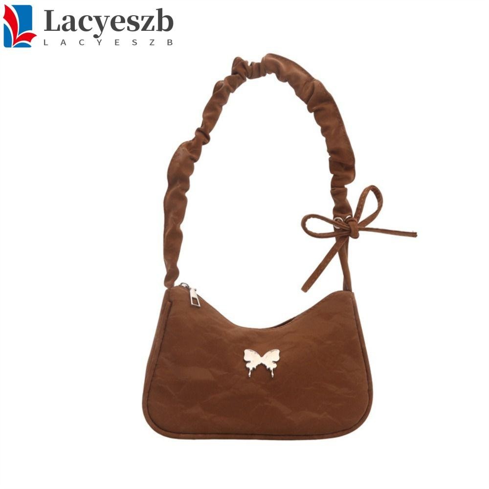 Lacyeszb กระเป๋าใต้วงแขนครึ่งดวงจันทร์, กระเป๋าสะพายผีเสื้อ Bowknot สไตล์เกาหลี, กระเป๋าใส่เหรียญเรียบง่ายความจุขนาดใหญ่ Y2k สไตล์โบว์กระเป๋าถือ Streetwear